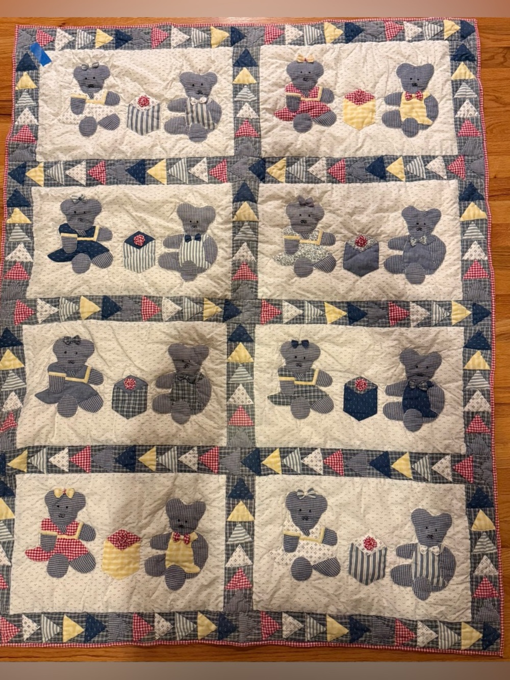 Patch Magic Teddy Bear Patchwork  Quilt - Blue, Yellow, Red